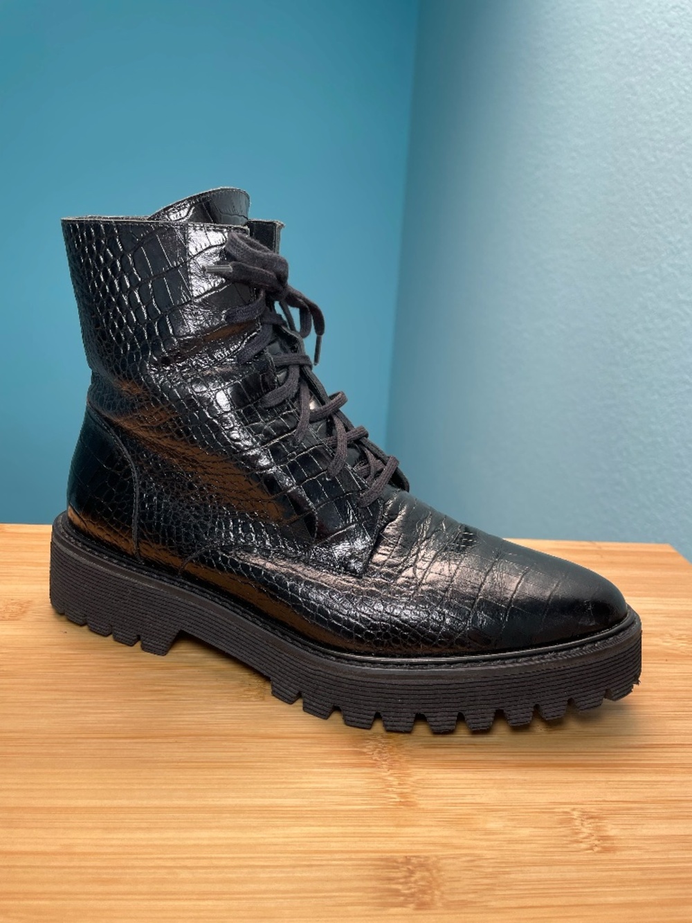 Frēda Salvador Emi Lug Sole 90's Style Combat Boots Women's 7.5 Black Leather - Picture 5 of 16